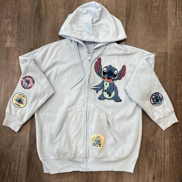 Light Blue Stitch Zip Up Hoodie - Picture 2 of 7